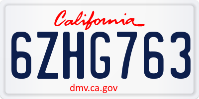 CA license plate 6ZHG763