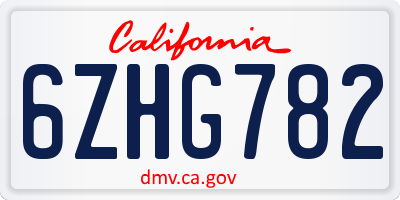 CA license plate 6ZHG782