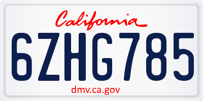 CA license plate 6ZHG785
