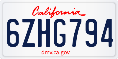 CA license plate 6ZHG794