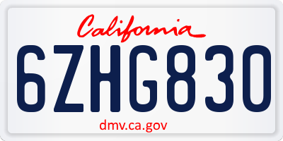CA license plate 6ZHG830