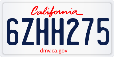 CA license plate 6ZHH275