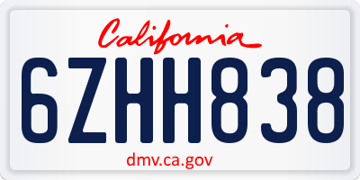 CA license plate 6ZHH838