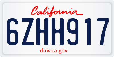 CA license plate 6ZHH917