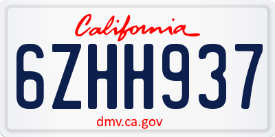 CA license plate 6ZHH937