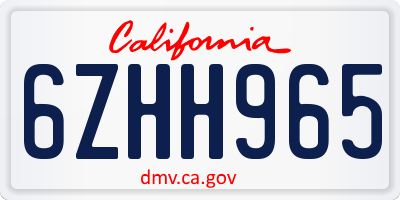 CA license plate 6ZHH965
