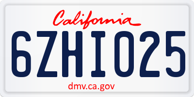 CA license plate 6ZHI025