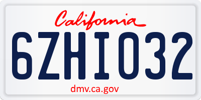 CA license plate 6ZHI032