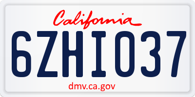 CA license plate 6ZHI037