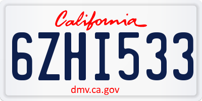 CA license plate 6ZHI533