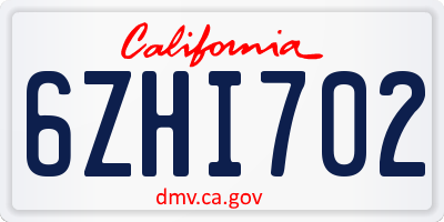 CA license plate 6ZHI702