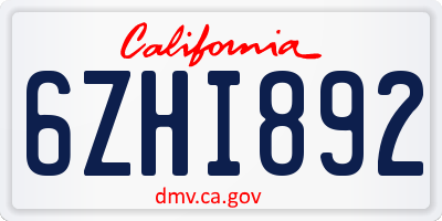 CA license plate 6ZHI892