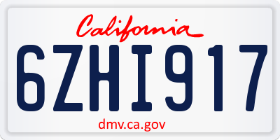 CA license plate 6ZHI917
