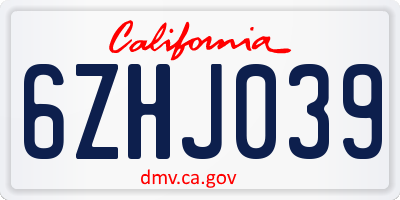 CA license plate 6ZHJ039
