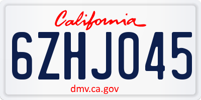 CA license plate 6ZHJ045