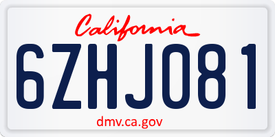 CA license plate 6ZHJ081