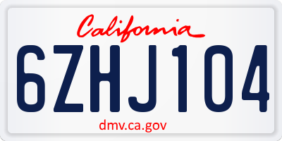 CA license plate 6ZHJ104