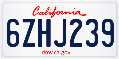 CA license plate 6ZHJ239