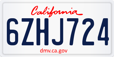 CA license plate 6ZHJ724