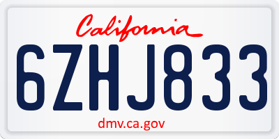 CA license plate 6ZHJ833