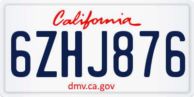 CA license plate 6ZHJ876