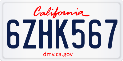 CA license plate 6ZHK567