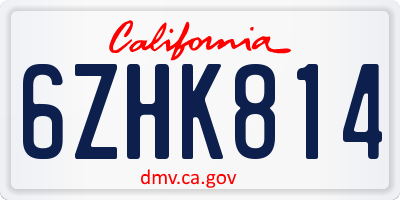 CA license plate 6ZHK814