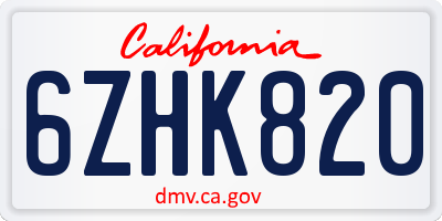 CA license plate 6ZHK820