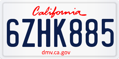 CA license plate 6ZHK885