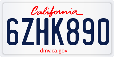 CA license plate 6ZHK890