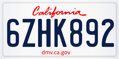 CA license plate 6ZHK892