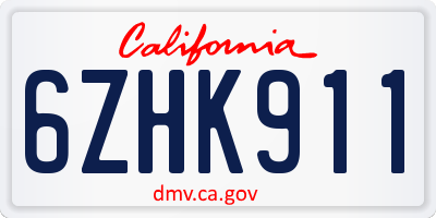 CA license plate 6ZHK911