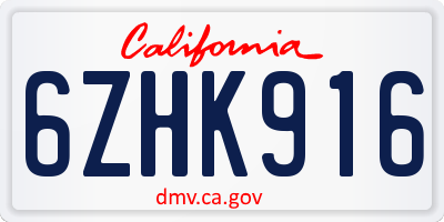 CA license plate 6ZHK916