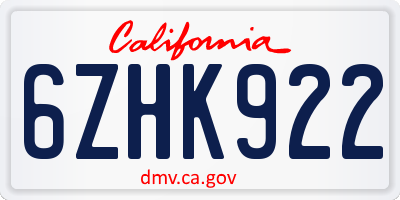 CA license plate 6ZHK922