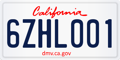 CA license plate 6ZHL001