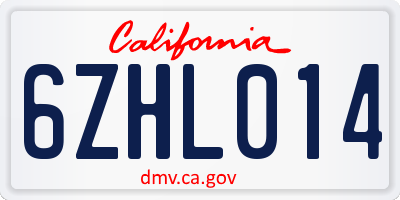 CA license plate 6ZHL014