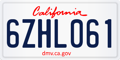CA license plate 6ZHL061