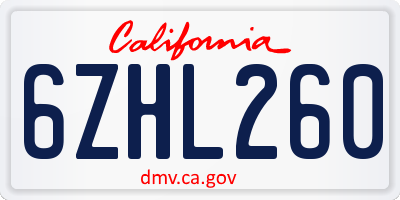 CA license plate 6ZHL260
