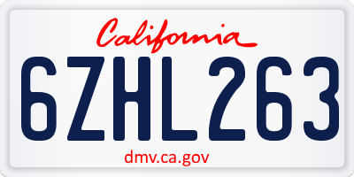 CA license plate 6ZHL263