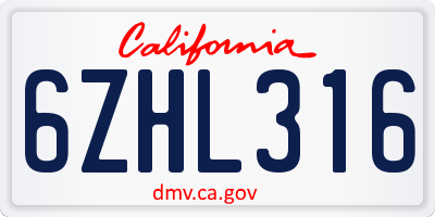 CA license plate 6ZHL316