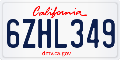 CA license plate 6ZHL349