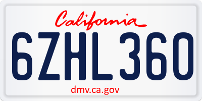 CA license plate 6ZHL360
