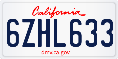 CA license plate 6ZHL633