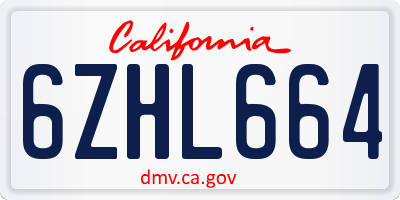 CA license plate 6ZHL664