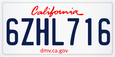CA license plate 6ZHL716