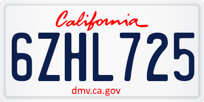 CA license plate 6ZHL725