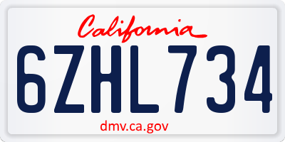 CA license plate 6ZHL734