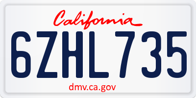 CA license plate 6ZHL735