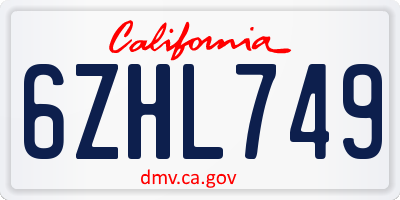 CA license plate 6ZHL749