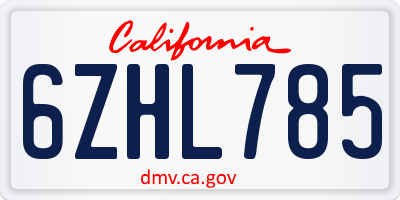 CA license plate 6ZHL785